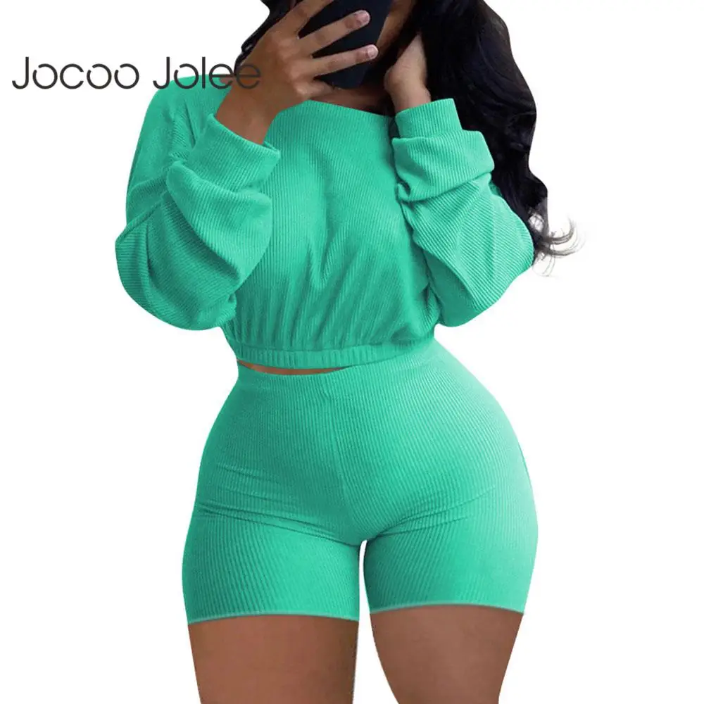 Jocco Jolee 2021Women Lete Zrastov Skladaný Pevné Dlhý Rukáv Top A Elastické Vysoký Pás Skinny Nohavice Kus Dvoch Sád Bežné Šport