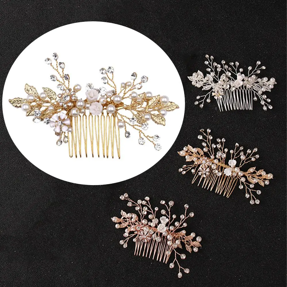 Krásne Perly Šperky Headpiece Svadobné Svadobné Tiara Vlasy, Hrebene Golden Leaf Kvet Vlasy Pin