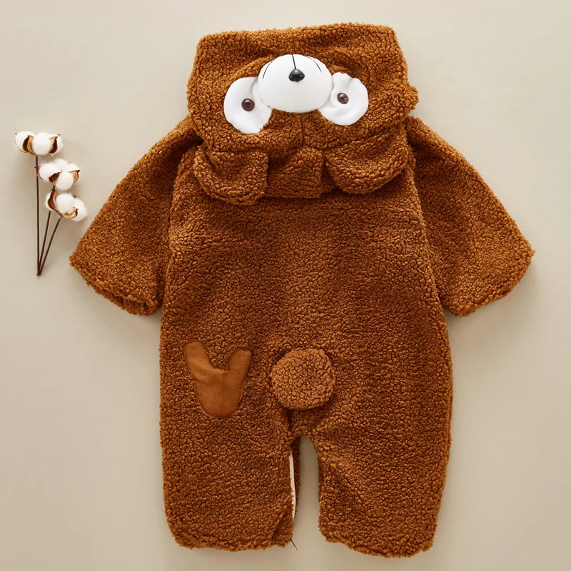 Kórejský Detské Oblečenie Baby Girl Onesie Jeseň Zima Pribrala Nové Baby Boy Šaty Duffy Medveďa a Fleece Dlhé Lezenie Oblek