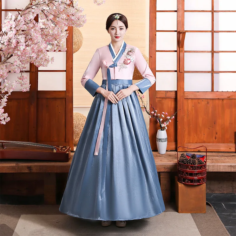 Kórejský Ľudové Tradičné Oblečenie pre Ženy, Výšivky, Kvetinové Elegantné Princess Palace Šaty Fáze Výkonu Kostým Móda