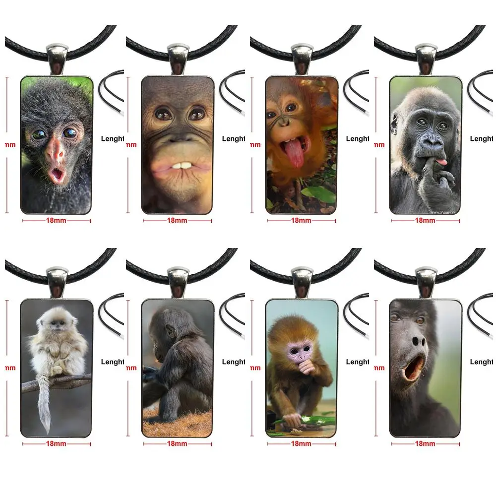 Legrační Opice Vintage Šperky Z Ocele Farba Skla Cabochon Choker Príveskom Dlhý Obdĺžnik Náhrdelník Pre Deti Korálky