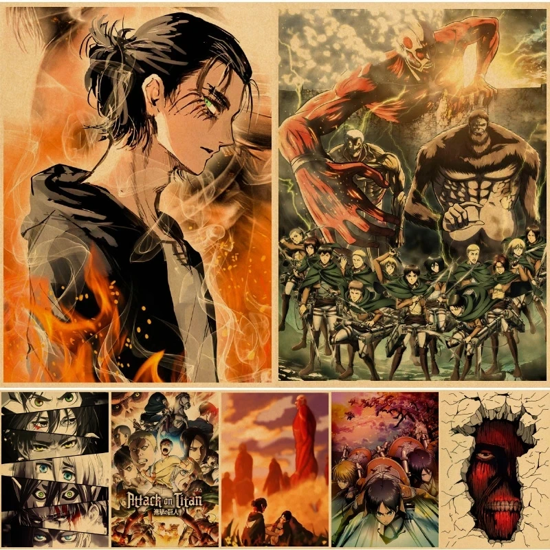 Maľovanie Na Stenu, Kresby Anime Plagát Klasické Vytlačí Útok Na Titan Sezóna 4 Kraft Papier Ročník Externé Obrázky Spálňa Domova