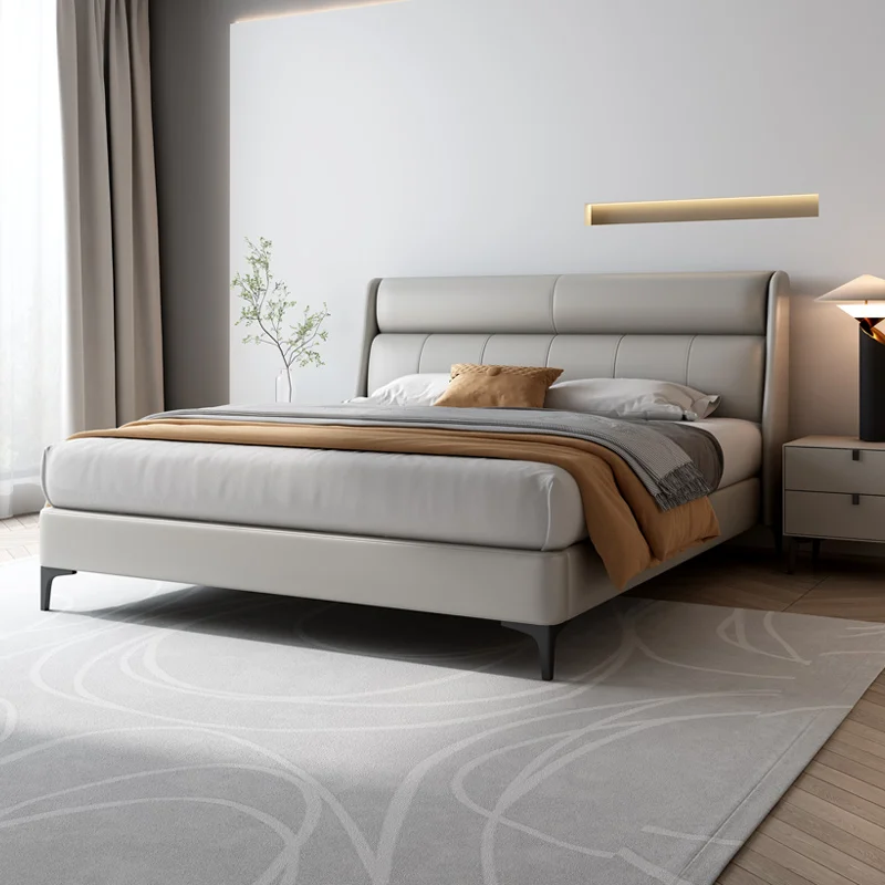 Moderný luxusný taliansky minimalistický malom byte nábytok, spálne z masívu manželská posteľ svadobné lôžko skladovanie skladovanie posteľ