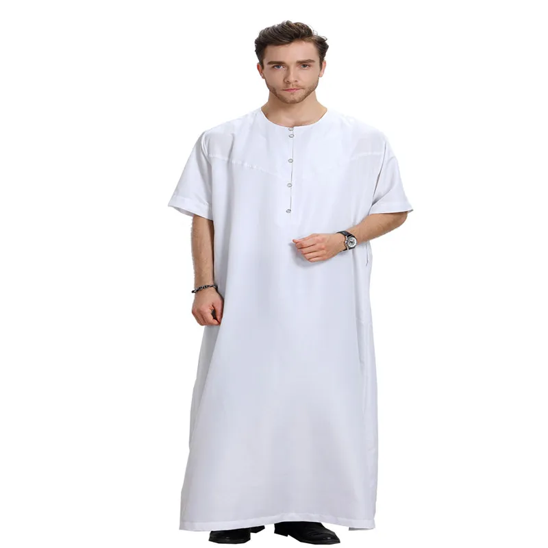 Muži Moslimských Islamskej Kaftan Saudská Arábia Jednofarebné O Krk Krátky Rukáv Fashion Jubba Thobe Dubaj Blízkom Východe Rúcha Ramadánu Eid