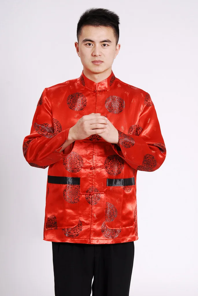 Muži Červené Košele Čínsky Štýl Tang Vyhovovali Bundy Retro Qipao Topy Kung Fu Cheongsam Pracky Coats Bežné Blúzka Nový Rok Oblečenie