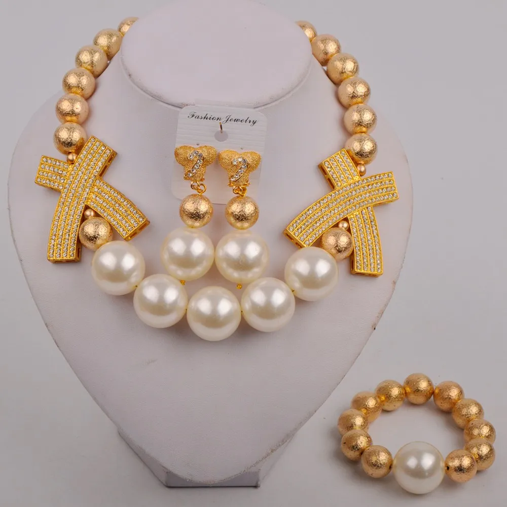 Móda Nigérijský Žena Svadobné Afriky Korálky Šperky Set Perlový Náhrdelník Módne Dubaj Zlatá Farba Svadobný Dar