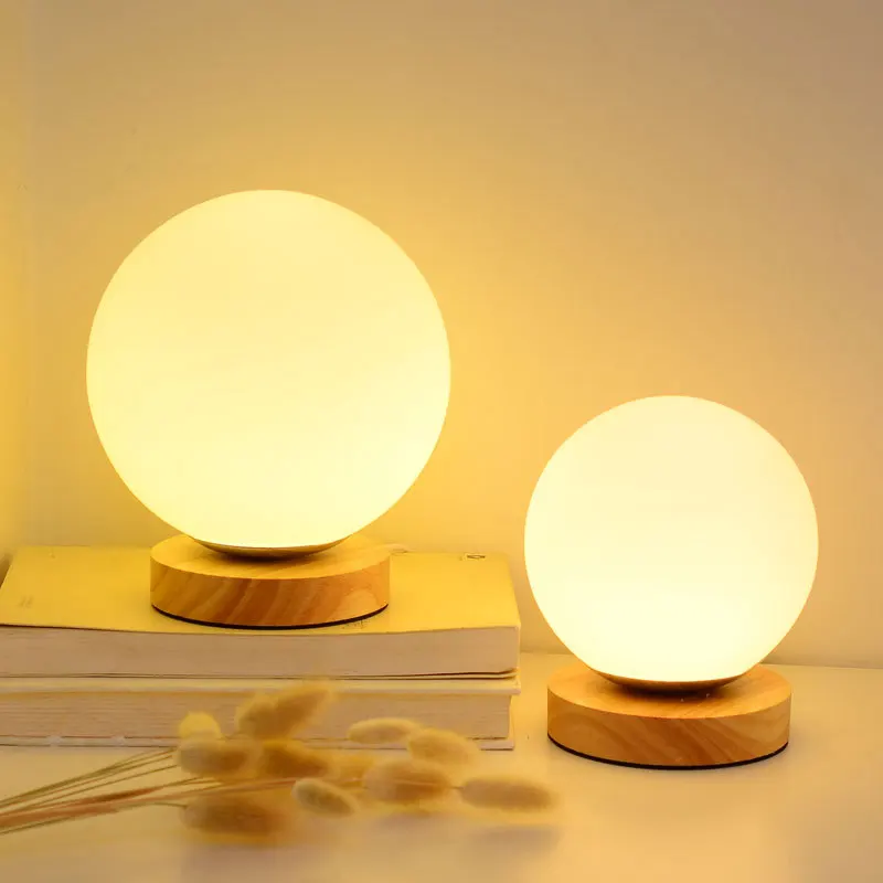 Nordic LED Nočný Stolík Lampa Usb Nabíjateľné Dreva Base Ball Tvarované Dekoratívne Stôl Nočné Svetlo