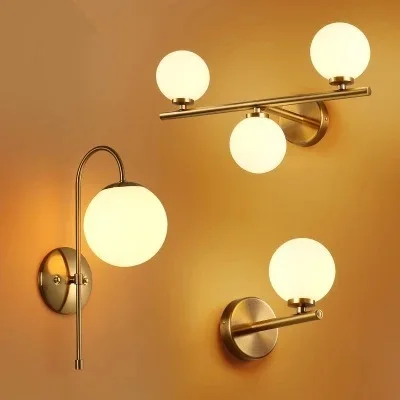 Nordic Moderné LED Nástenné Svietidlo sklenenú Guľu Kúpeľňa Zrkadlo Vedľa Americkej Retro Nástenné svietidlo Sconce Wandlamp Aplique Murale