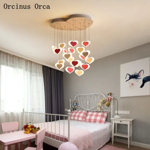 Nordic moderný jednoduchý láska stropné svietidlo Dievča, Spálne, detskej izby lampa cartoon tvorivé romantické ružové tvare srdca Luster