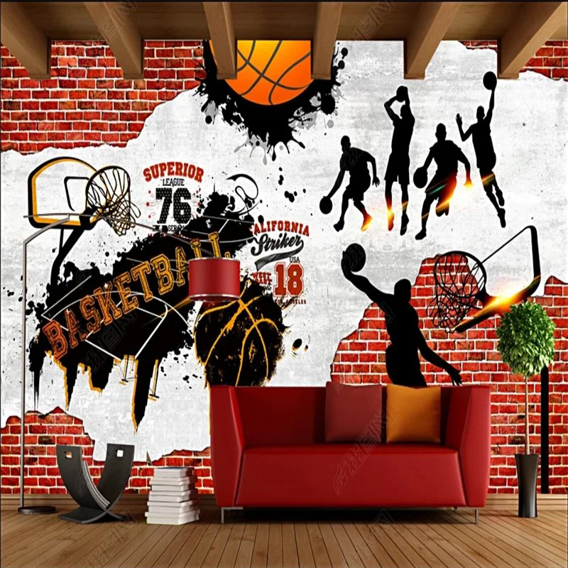 Nostalgické Retro Tehlovej Steny Cementu Steny Hrať Basketbal na Pozadí Steny Papier Telocvični Basketbalový Klub Dekor nástennú maľbu, Tapety 3D