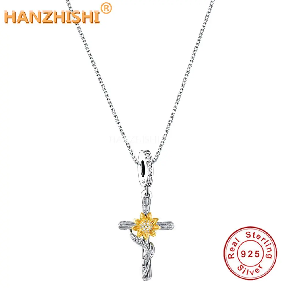 Nové Módne 925 Sterling Silver Sun Flower Cross Prívesok Náhrdelník Šperky Výročie Narodenín Mama Manželka, Priateľka Dieťa Darček