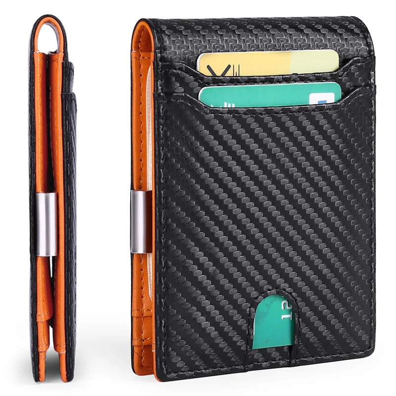 Nové pánske ultra-tenké peňaženky jednoduché voľný čas RFID klip reálne kožená taška peňaženky