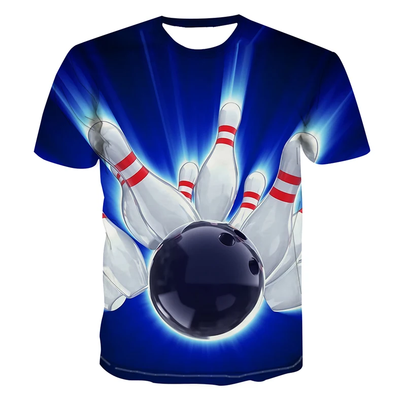 Nové Štýlové Letné Voľný čas 3d Vytlačené pánske T-shirt Bowling Vzor Krátke Rukáv Tričko Páry Športové tričko Baseball Unifo