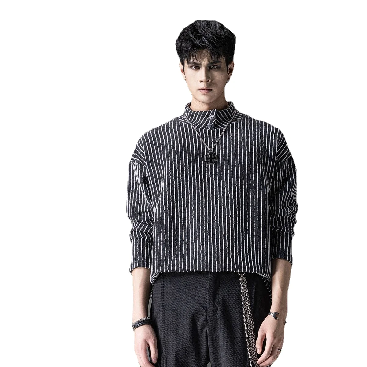 Nový Dizajn pánskej módy 2022 jeseň vysokej krku sivé pruhované tričko pre mužov trendy bežné mužov spodnej t-shirt BC223111037