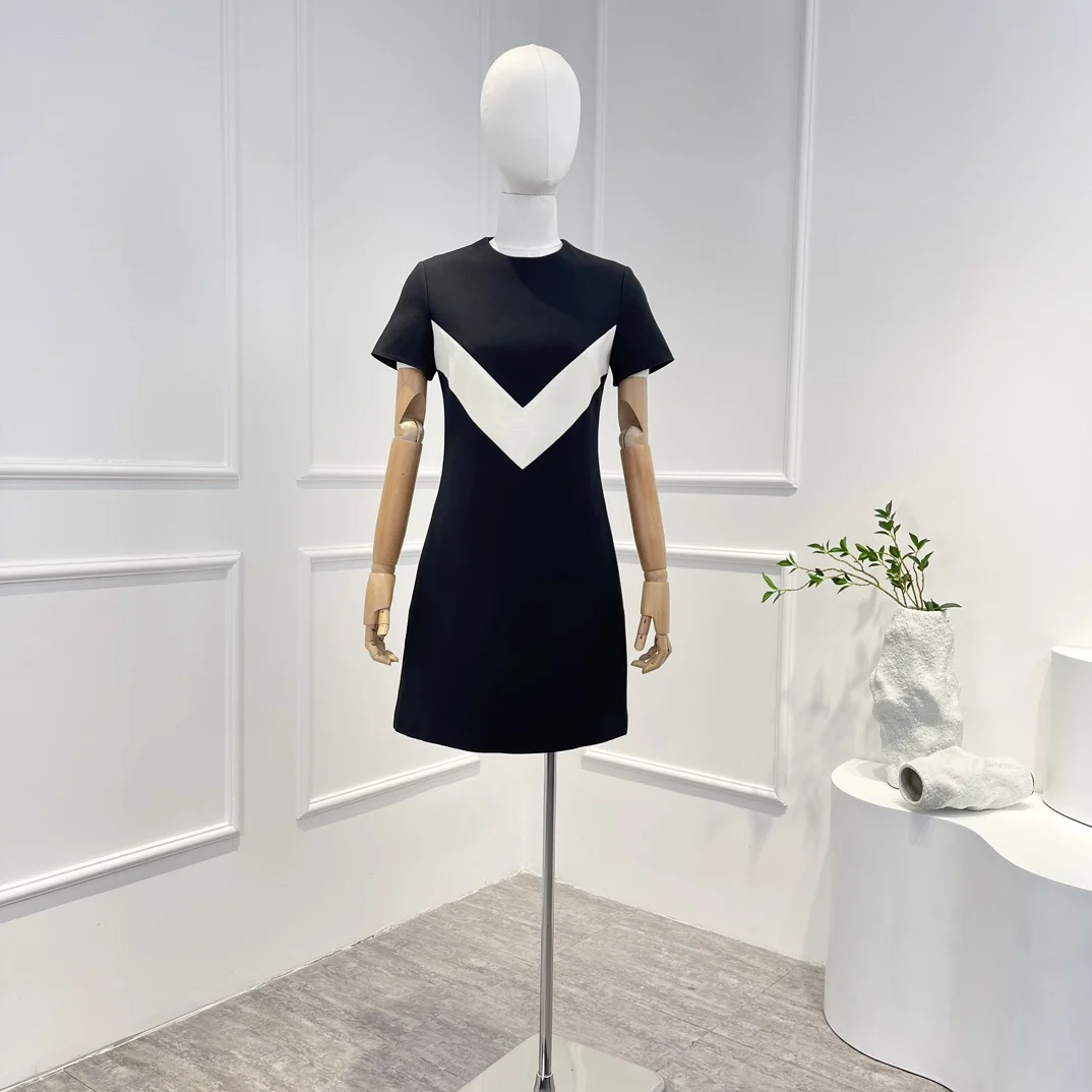 Nový Príchod 2022 Jeseň Kvalitný Hodváb Vlna Biela a Čierna Paletu Mini Elegantné Ženy Šaty