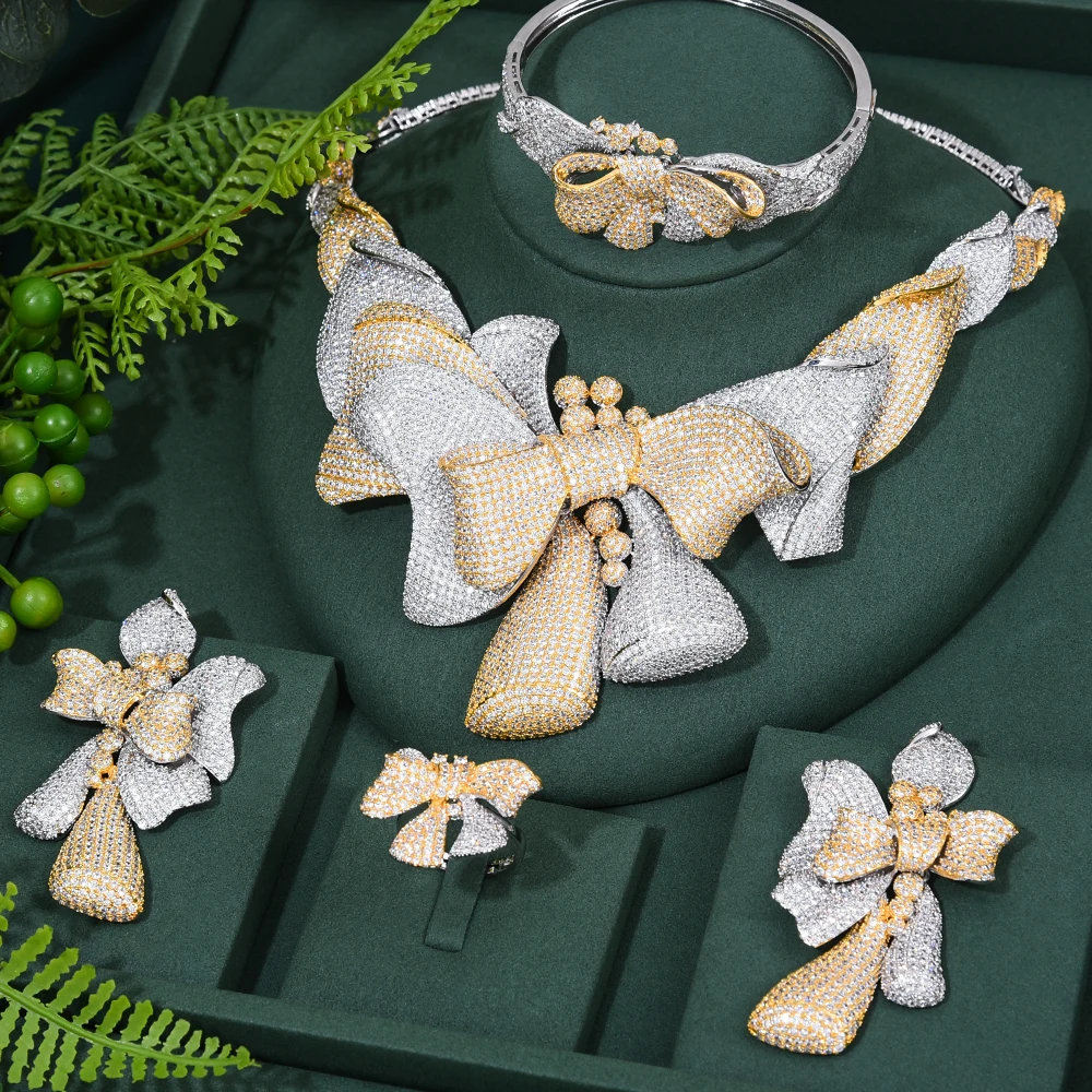 Nádherné Luxusné Šľachtické Svadobné Šperky Nastaví Veľké Bowknot Pre Ženy, Svadobné Party Zirkón Crystal Dubaj Svadobné Šperky Set Darček