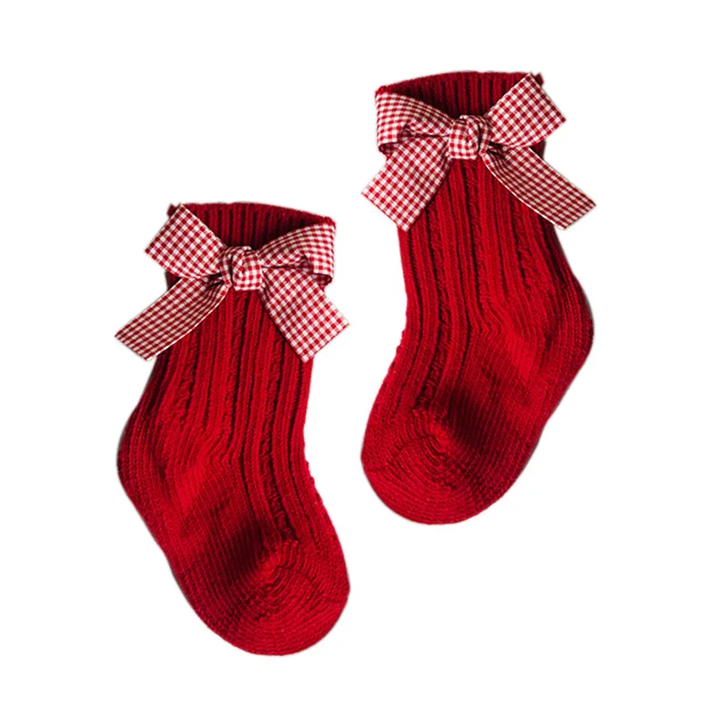 Ponožky Deti Bavlna Veľký Luk Vianočné Ponožky Pevná Vlnená Leg Warmers Dievča Batoľa Mäkké Dlhé Ponožky Pre Deti