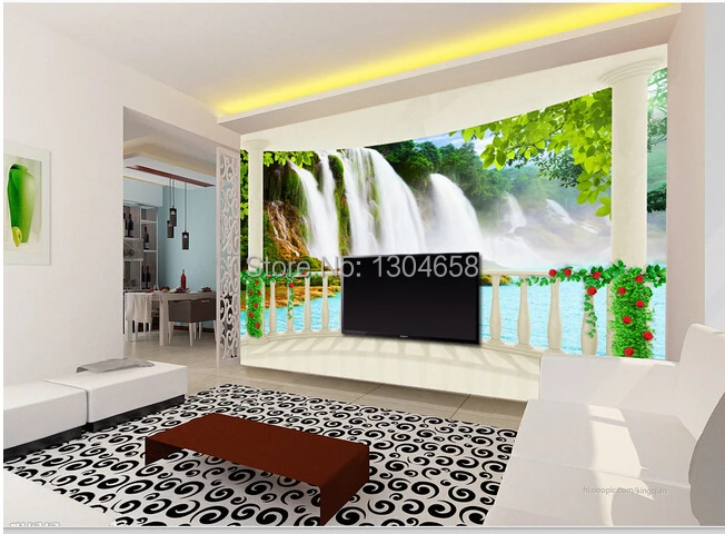 Prispôsobený foto tapety pre obývacia izba gauč pozadie zariadené izby, balkón vodopád nástenná maľba