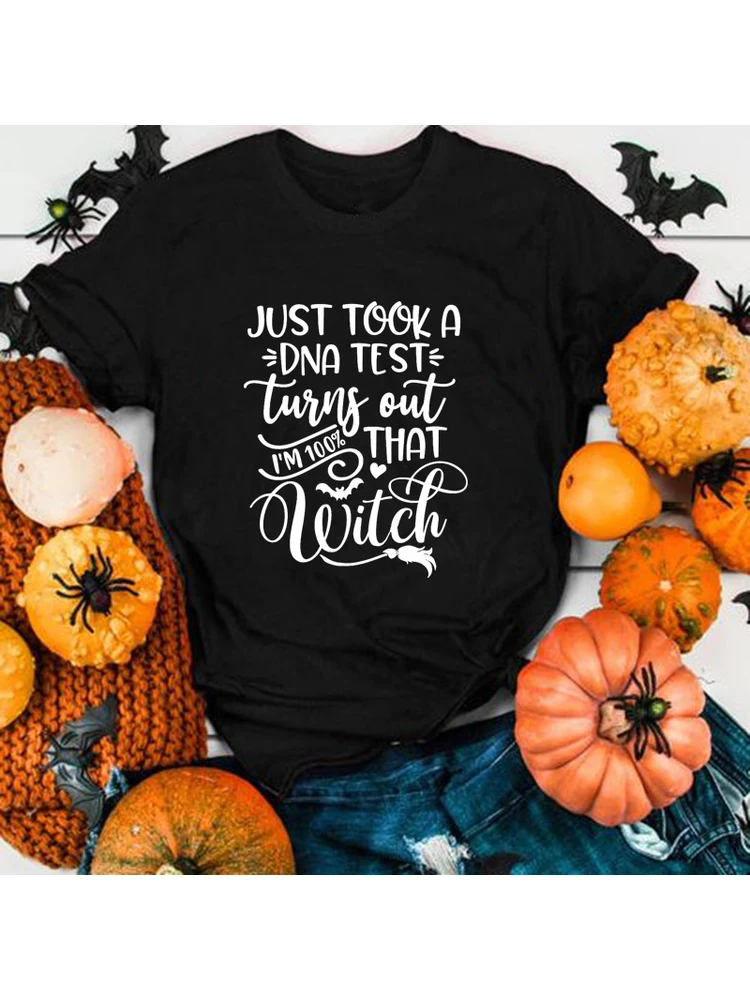 Práve Nasnímali DNA Test Halloween som 100%, Že Čarodejnice Ženy Grafické Tees Harajuku T-shirt Estetické Krátky Rukáv T Košele Oblečenie