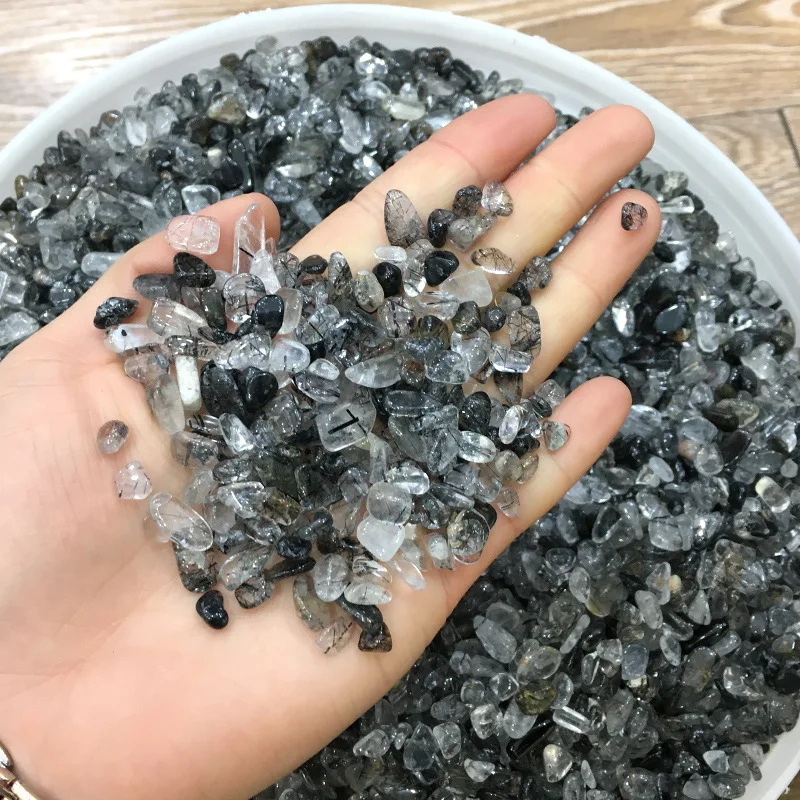 Prírodné Čierne Quartz Rutilated Turmalín Kameň Štrku Rock Crystal Vlasy Quartz Minerálne Vzorky Rýb Nádrži, Záhradné Dekorácie