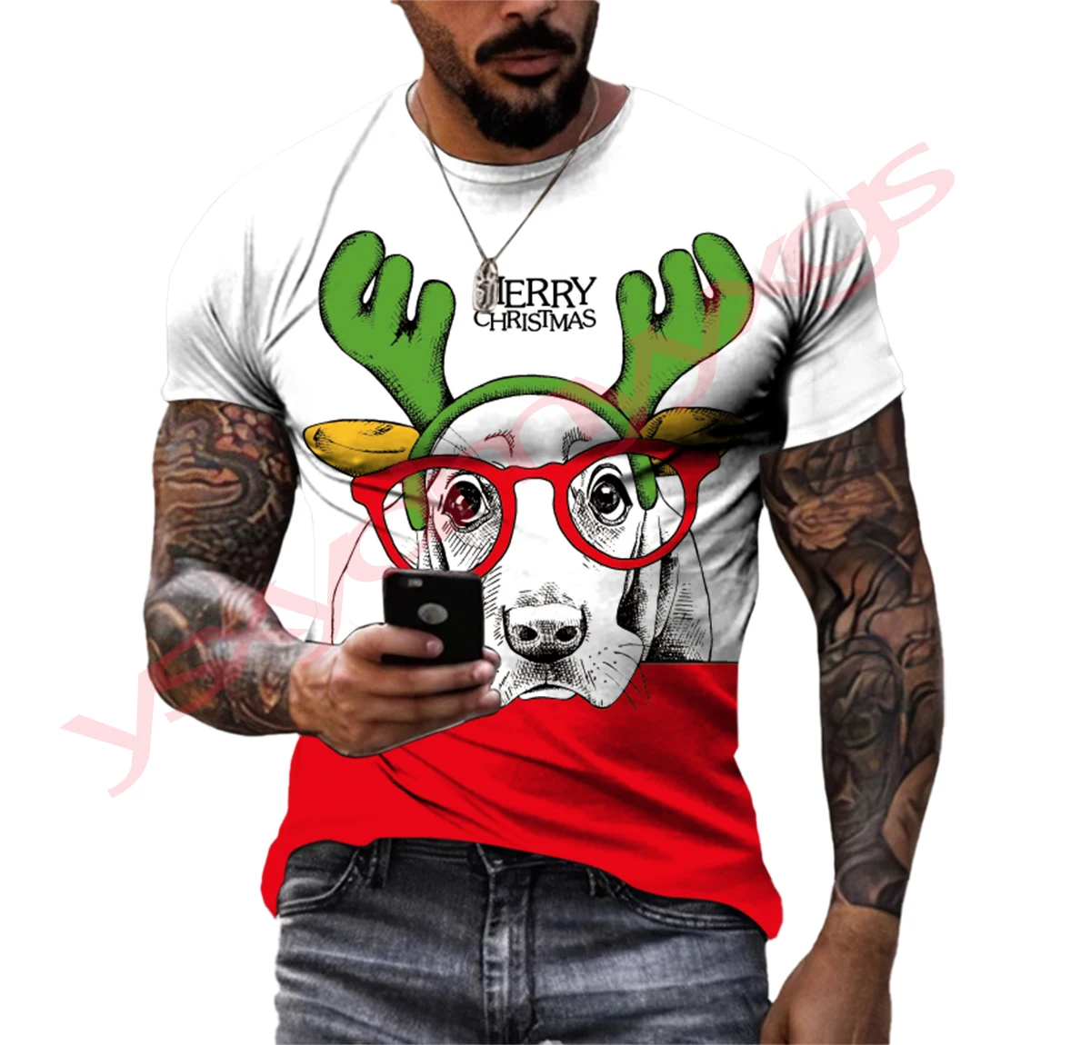 Pánske T-shirt Veselé Vianoce Prvky Tričká pre Mužov 3d Tlač Hip Hop Osobnosti Kolo Krku Tees Móda Voľný čas Krátky Rukáv