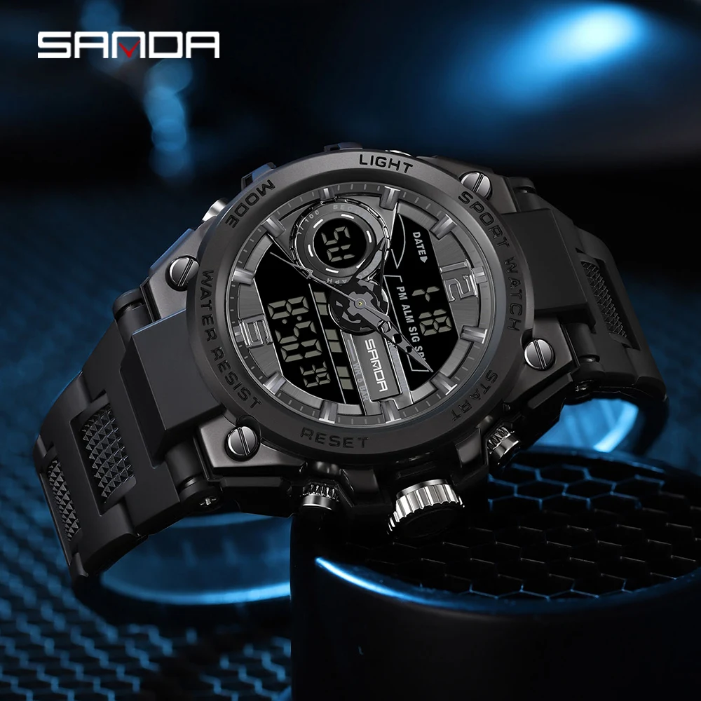 SANDA Značky Muži Hodinky Vodotesné 50M Multifunkčné Športové Hodinky Muž Digitálne Elektronické Hodiny Luxusné Pánske Náramkové hodinky Quartz