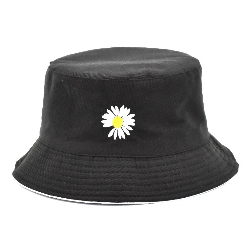 Solid Farba obojstranný Sedmokrásky Výšivky Panama Vedierko Hat Ženy Móda Bavlna Beach Sun Hat Bob chapeau Femme Rybár Klobúk