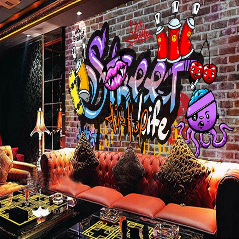 Street Graffiti Trend Tapety Priemyselné Dekorácie Rozbitie Steny Papier Bar ktv Disco Pozadí nástenná maľba abstraktných de parede 3D