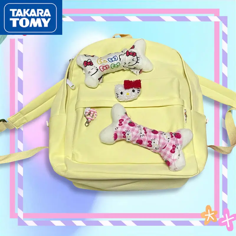 TAKARA TOMY Nových Študentov Domáce Hello Kitty Žltá Roztomilý Bavlna Batoh Dievčatá Cartoon Krém Veľká-kapacita Candy Školské tašky