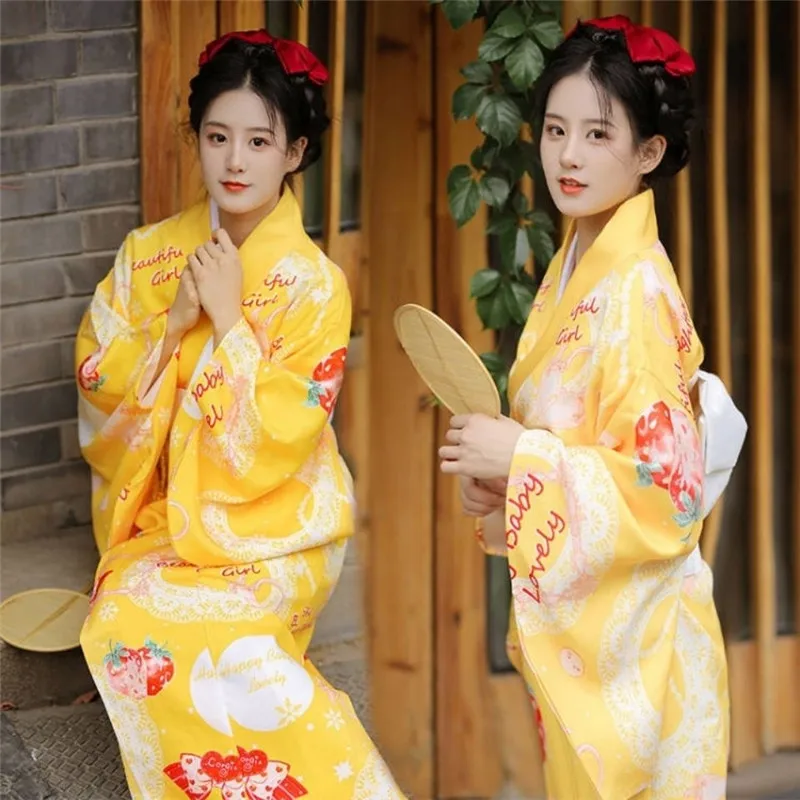 Tradičný Japonský Štýl Žena Elegantné Yukata Kimono S Obi Dlhý Rukáv Cosplay Etapa Vykonanie Šaty Foto Streľba Nosenie