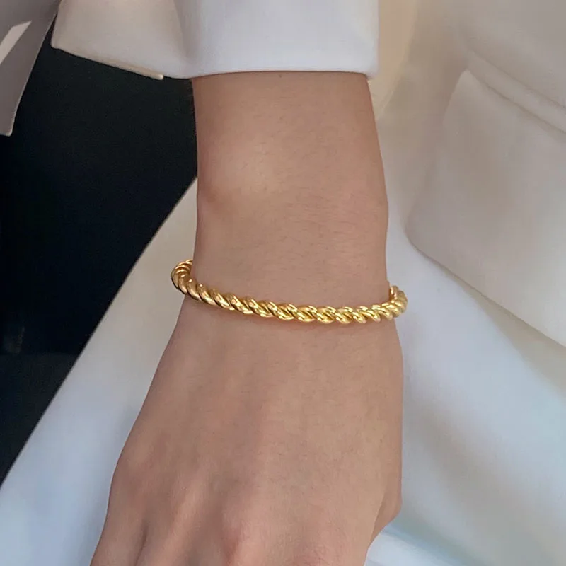 Twist lano otvoriť náramok náramok pre ženy nehrdzavejúcej ocele zlatá farba entwine minimalistický náramok móda