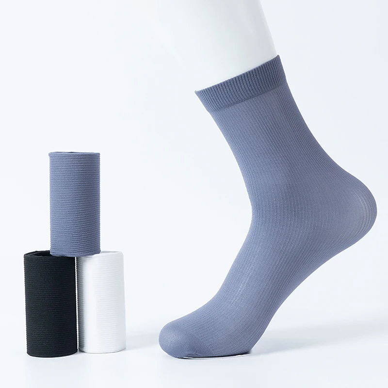 Ultra-tenké Letné Ponožky pánske Stripe Ponožky Solid Farba Business Black Bežné Dlhé Ponožky Male Biele Dospelých Priedušná Cool Ponožka