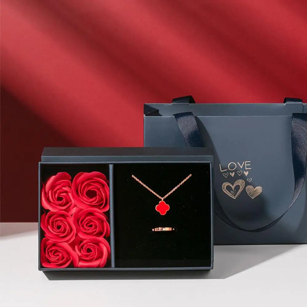 Umelé Večný Rose Šperky Set Prípade Rose Šperky Darčeka Krúžok Náušnice, Náhrdelník Skladovanie Svadobné Valentines Darček K Narodeninám