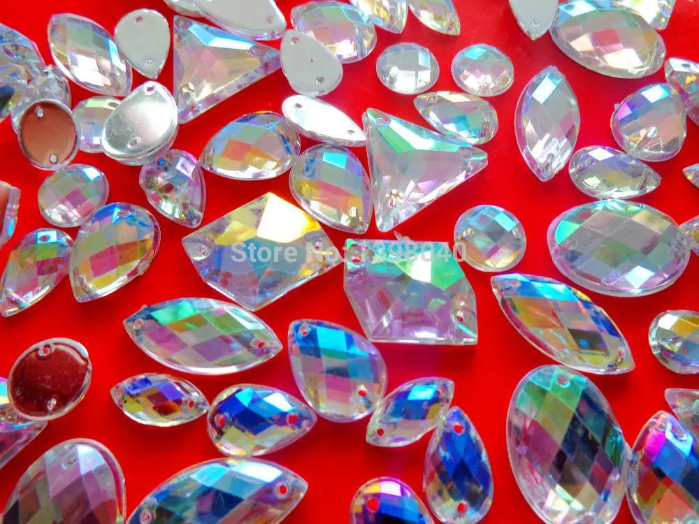 Veľkoobchod zmiešanej nakládky Rôznych tvarov a veľkostí 250pcs jasné, AB farebný Acryl crystal kamienkami príslušenstvo drahokam korálky