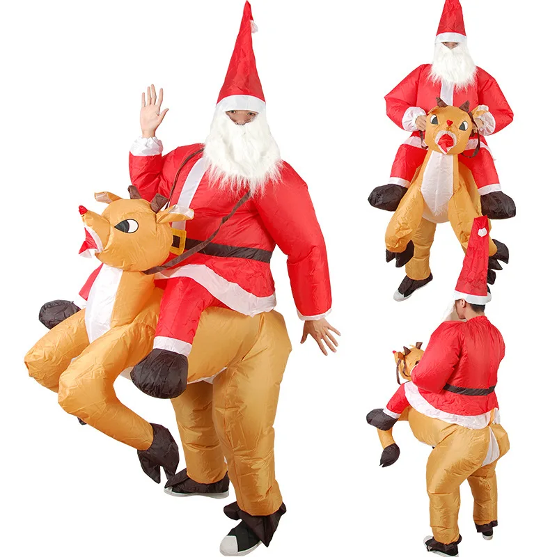 Vianočné Nafukovacie Maskot Cartoon Bábika Kostým Sobov Zdobiť Rekvizity Na Koni Jeleň Santa Claus Nafukovacie Oblečenie Pre Dospelých