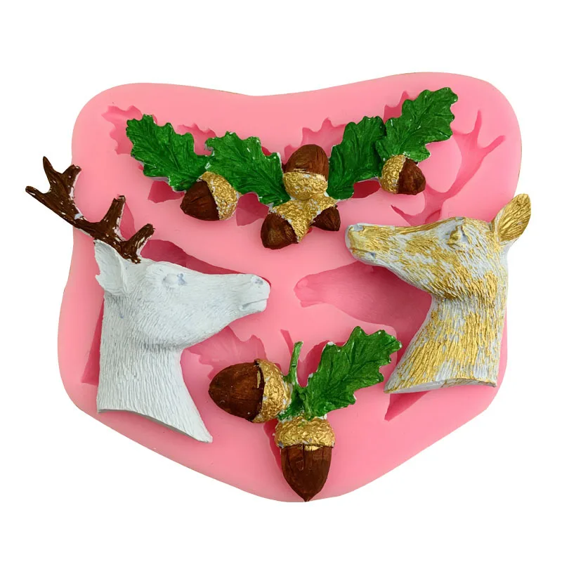Vianočné silikónové formy jeleň hlavu borovica matica parohy čokoláda formy suché Tempo pečenie flip cukru dekoratívne nástroj