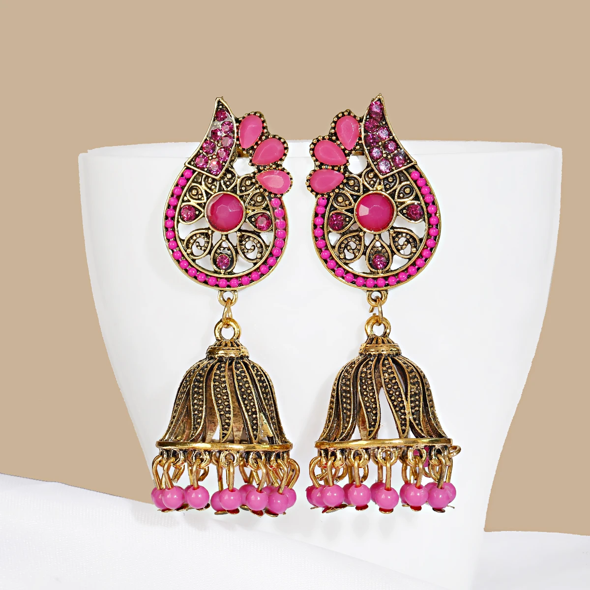 Vintage Boho Cigán Ružová Páva Indický Bollywood Náušnice Brincos Dámske Šperky Retro Duté Dámske Náušnice Orecchini