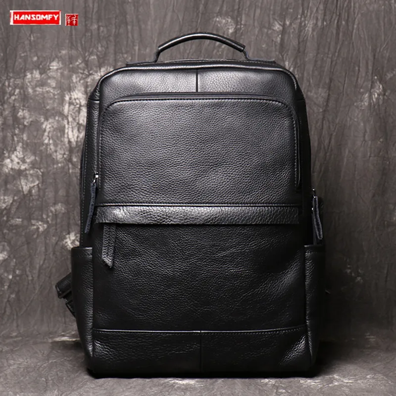 Vintage Cowhide Kožené Mužov batoh, veľká kapacita počítača taška mäkké čierne kožené cestovné batohy schoolbags 2022 nové