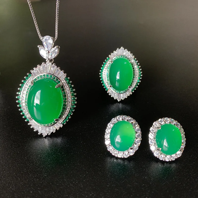 Vintage Emerald Diamantové Šperky set 925 Sterling Silver Prstene, Náušnice, Náhrdelník Pre Ženy, Svadobné Šperky, Zásnubné Darček