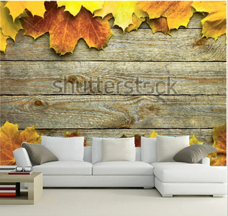 Vlastné 3D maľby,jeseň pozadí s farebné listy na drevené dosky,obývacia izba gauč TV steny, spálne, tapety