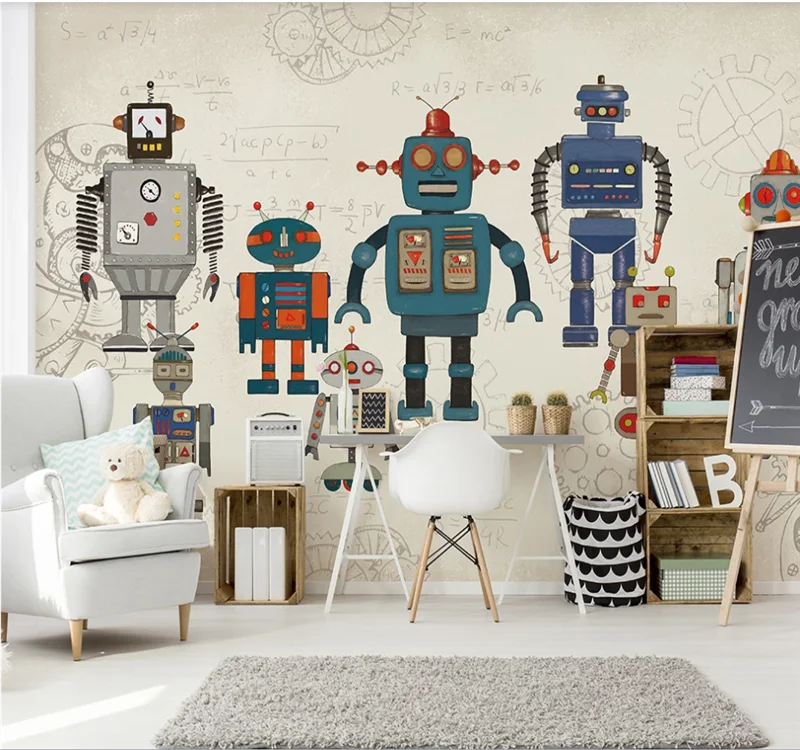 Vlastné 3D tapeta nástenná maľba Nordic moderný minimalistický ručne maľované cartoon robot detí maľovanie interiérov