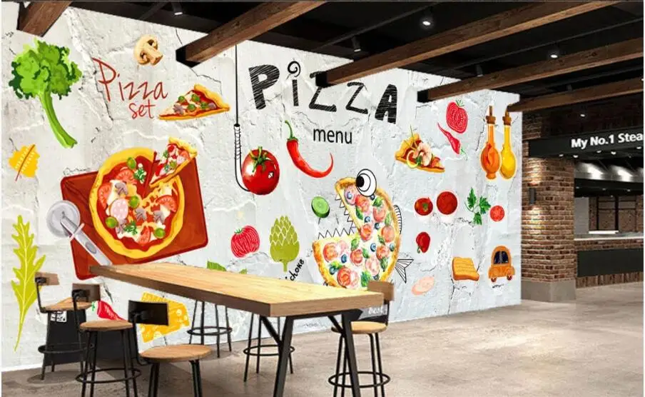 Vlastné fotografie, 3d tapety Cartoon pizza gurmánske reštaurácii rýchleho občerstvenia v pozadí domova obývacia izba tapety na steny 3 d