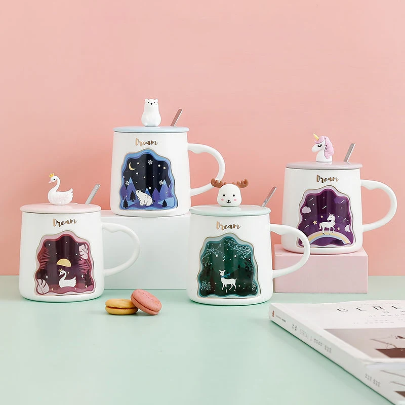 Vynikajúca 3D zvierat Hrnček s vekom lyžice keramiky, ručne ťahané šťastný šálku čaju Drinkware Kávu, Čaj, Poháre Novinka Darčeky pohár mlieka