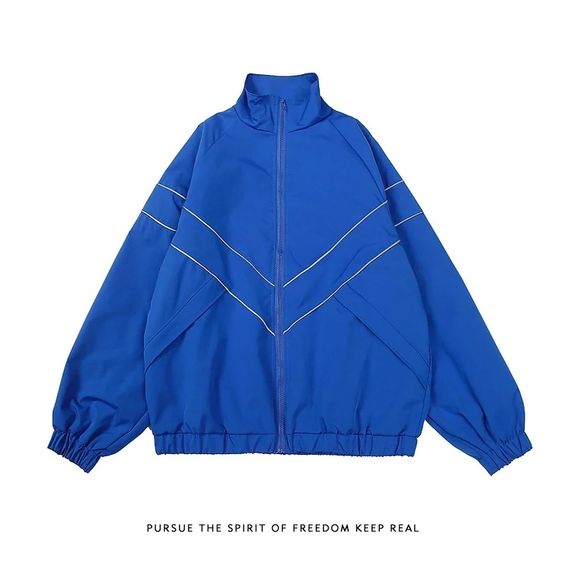 Vysoká kvalita Priamo jednoduchý stojan golier Klein modrý kabát pánskej módy značky street voľné milovníkov kozinka
