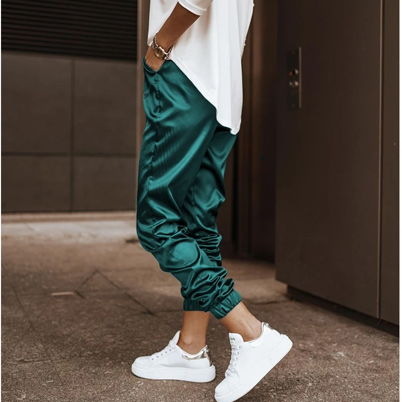 Wepbel Streetwear Nohavice Voľné Nohavice Spodnej Zelená Voľné Bežné Nohavice Ženy Móda Vrecká, Nohavice Jeseň Farbou