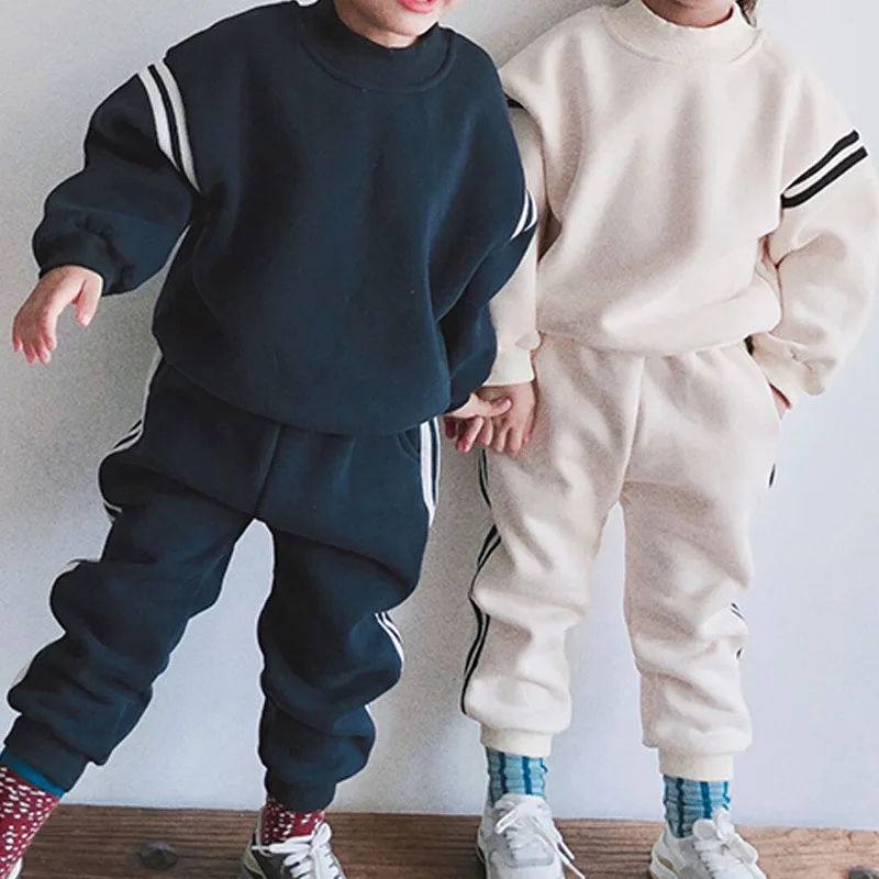 Zimné detské obleky pre chlapcov a dievčatá módne fleece šport voľný čas a dvoch-dielny sveter nohavice