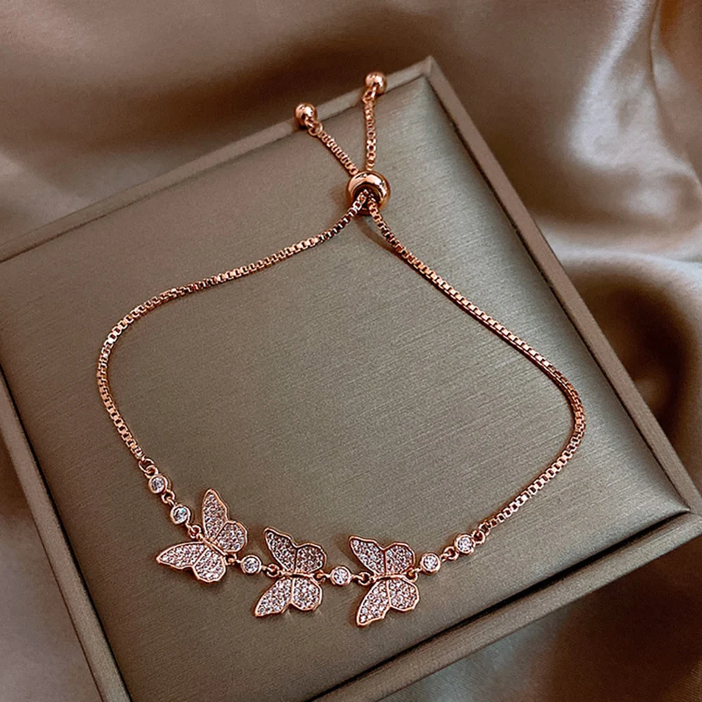Zlatá Farba Jednoduché Motýľ Náramok Pre Dievčatá Módne Jedinečný Dizajn Sladké Romantické Drahokamu Svadobné Šperky Nastaviteľné