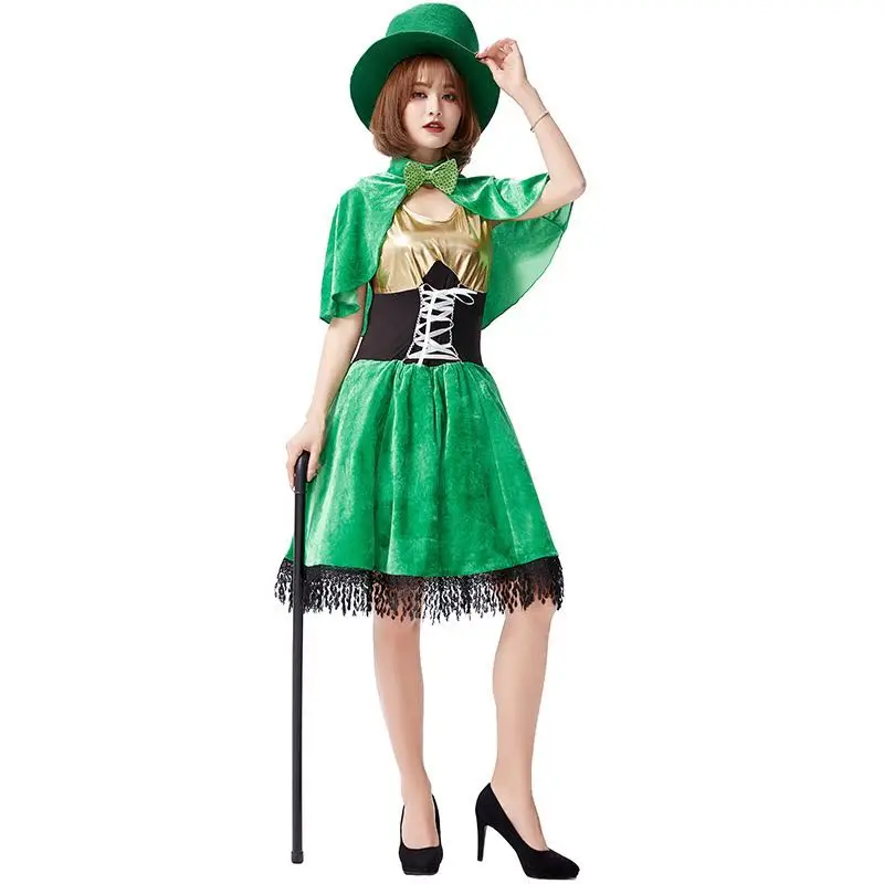 Západoeurópanov Írsko St. Patrick ' s Day Kostýmy Ženy Ženy Kúzelník Green Goblin Trpaslíkov Cosplay Bar Úlohu Hrať Party Šaty