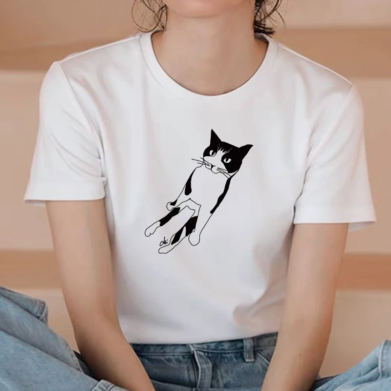 Čierna Mačka, Tlačené Estetické tričko Ullzang Vtipné tričko Láskavosť Čaj Ženský T Shirt Pár Žien O-NECK T-shirt