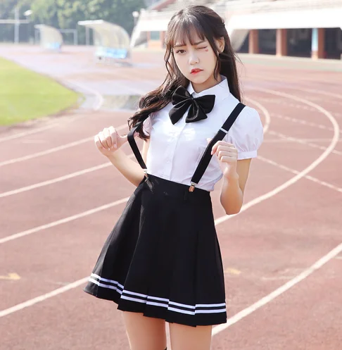Školskú uniformu Britskej škole štýl kórejský študent trieda vyhovovali námorník vyhovovali lete popruh malé čerstvé oblek, ženy krátke rukávy